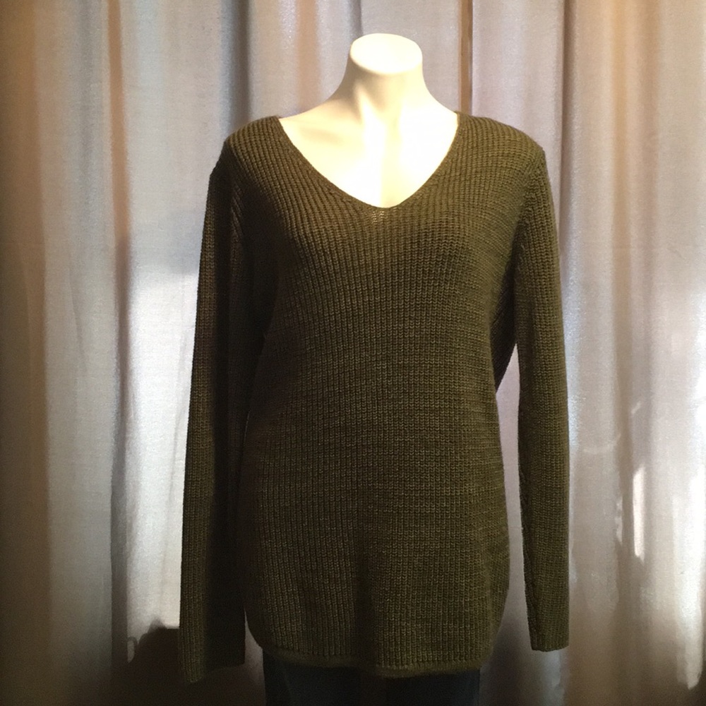 Ladies Dark Green V-Neck Tunic Sweater Sz 16-18